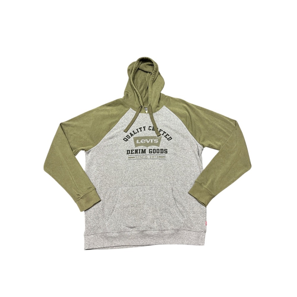 Levis Mens Raglan Hoodie Sweatshirt Green Gray Graphic Print Size XL